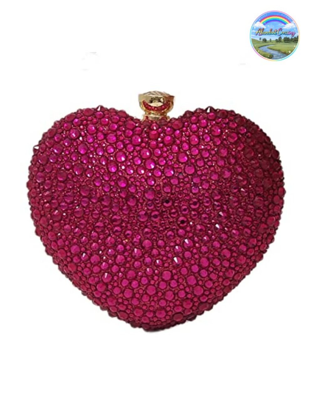 Rhinestone Heart Shape Clutch Evening Bag with Detachable Chain